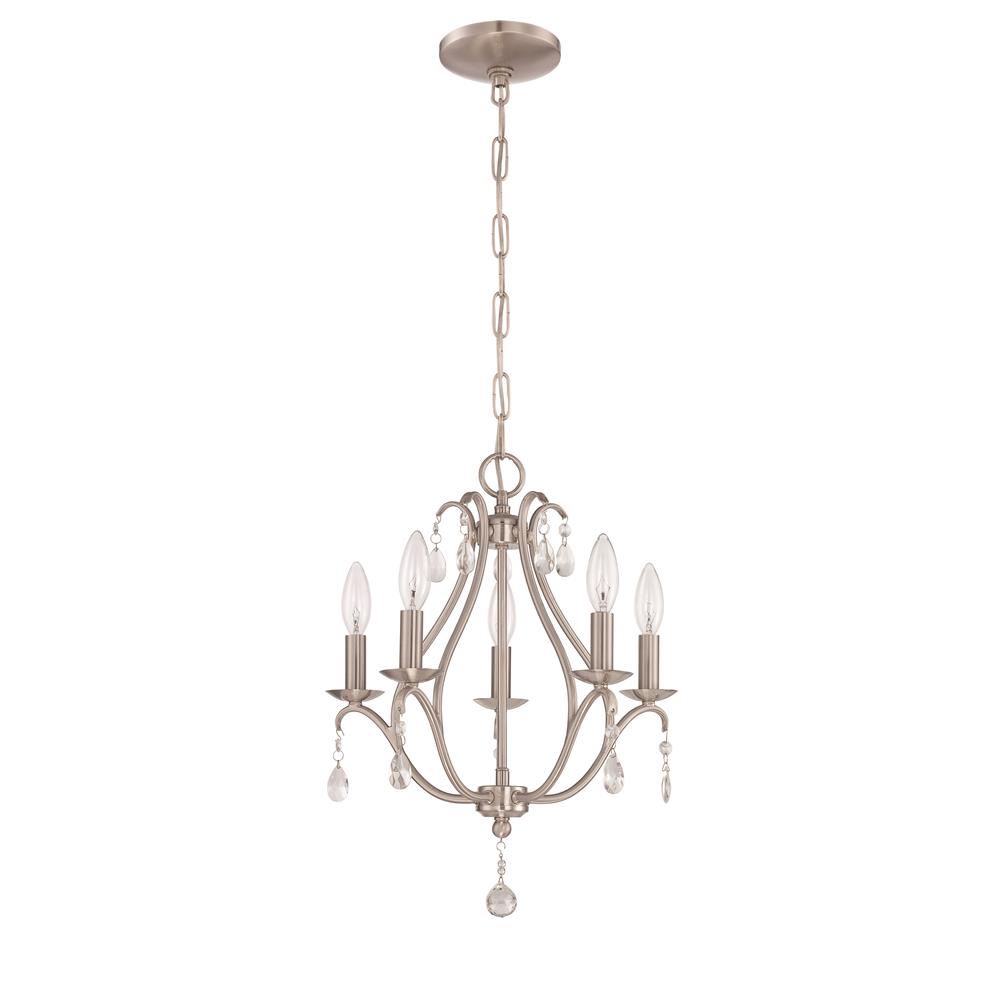 Craftmade 1015C-BNK 5 Light Mini Chandelier in Brushed Nickel with Clear Crystals